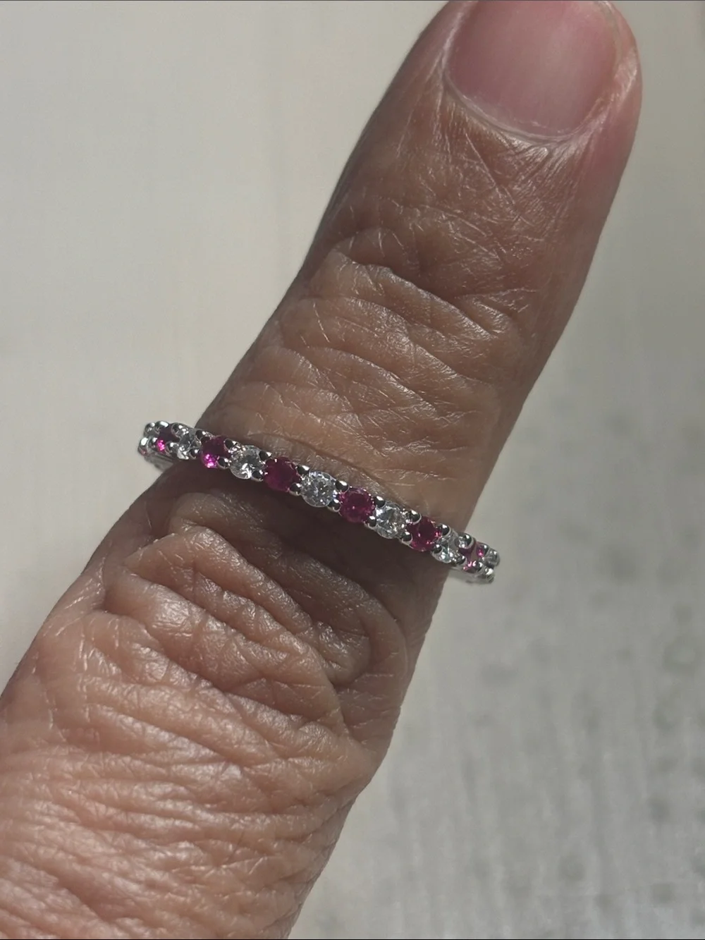 Silver Pink Sapphire Eternity Band Size 7